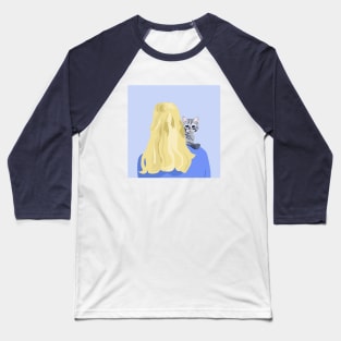 Blonde woman with cat on her shoulder Baseball T-Shirt